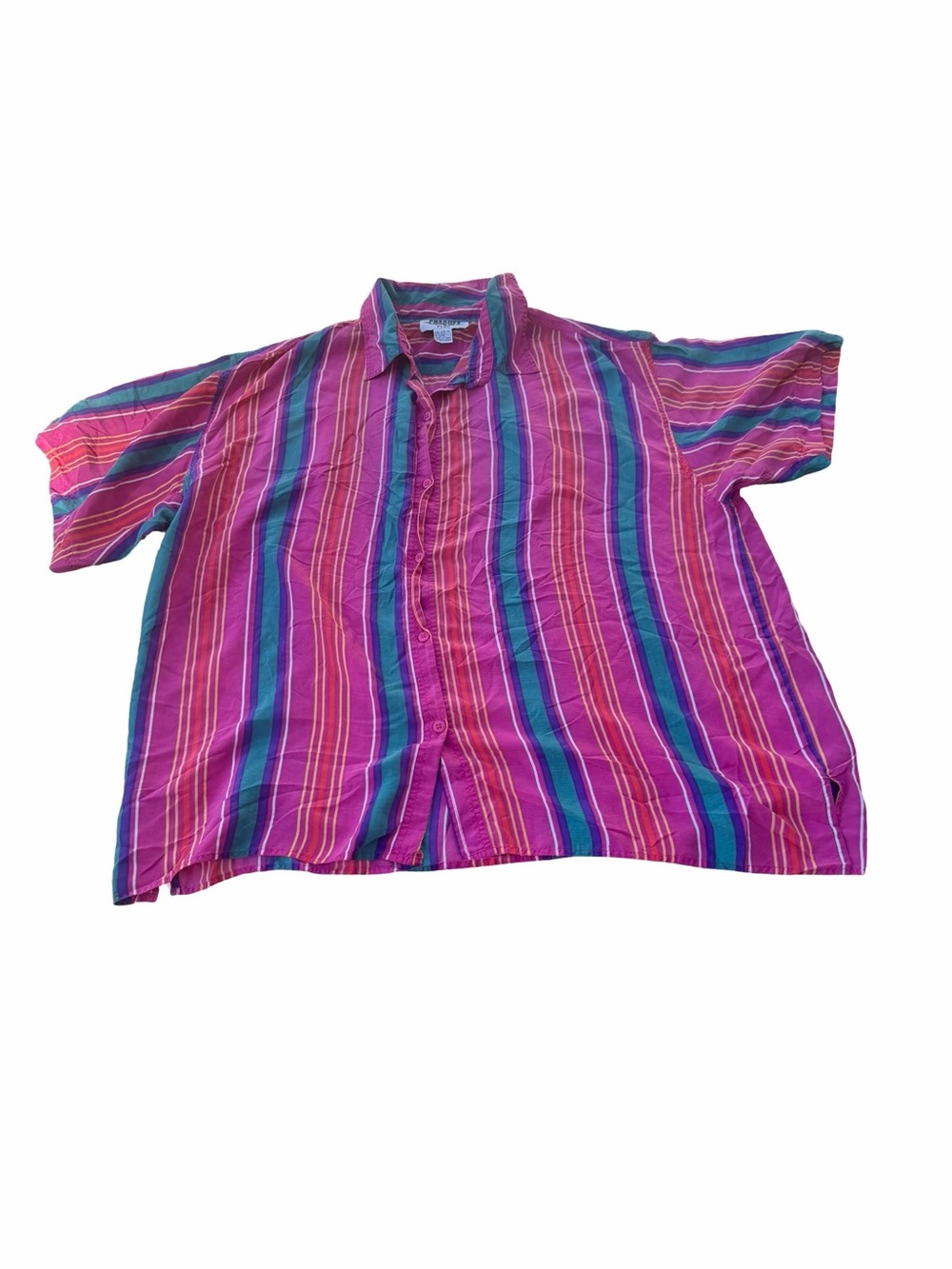 90s Silk Short-Sleeve Striped Button-Up Shirt